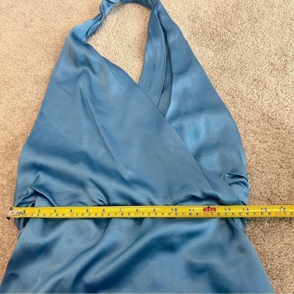 Zara blue satin effect halter top ruched open back midi slip dress NWT - Picture 15 of 16